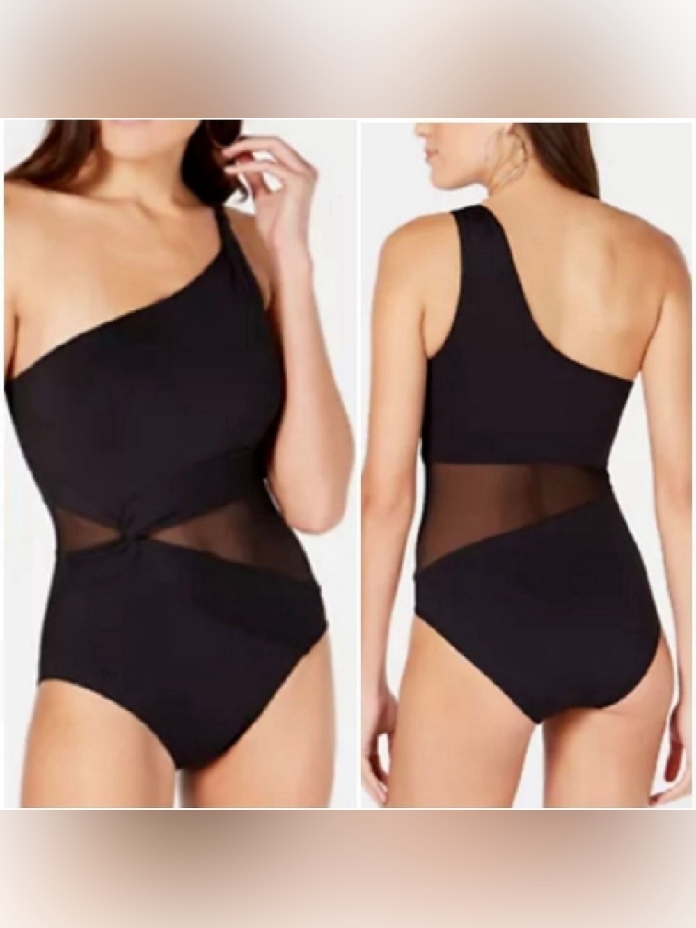 Michael Kors One-Shoulder Mesh Swimsuit Black Size 14 NWT - Picture 3 of 16